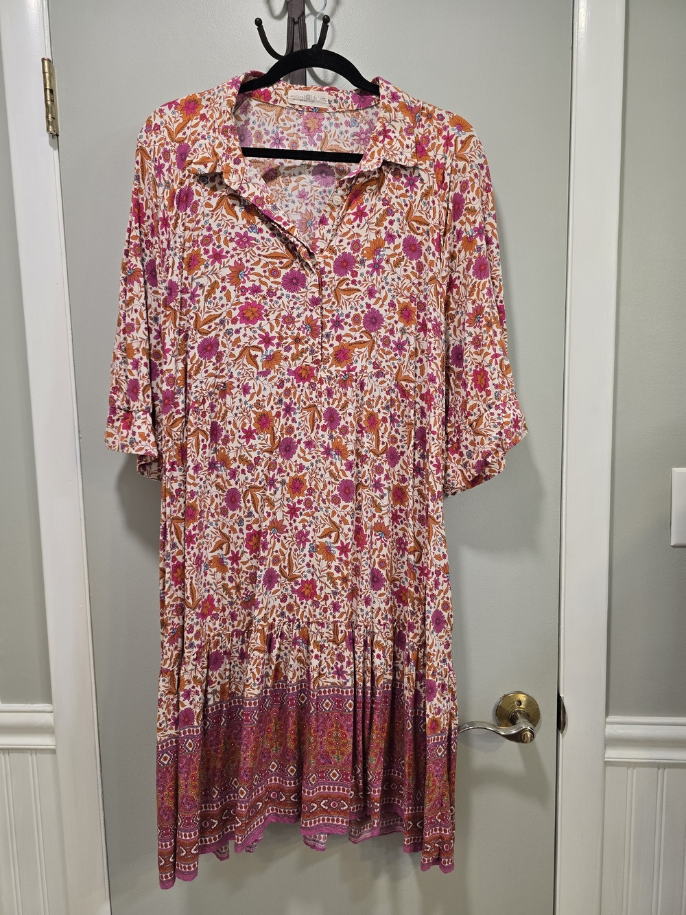 NATURAL LIFE Floral Tiered Button-Front Midi Dress